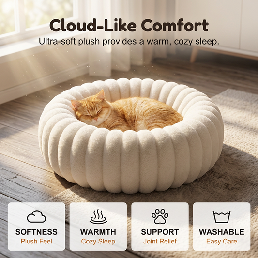 🎉Autumn Sale 🐾 Ultra-Soft Round Calming Cat & Dog Bed – Raised Rim Design 🛌