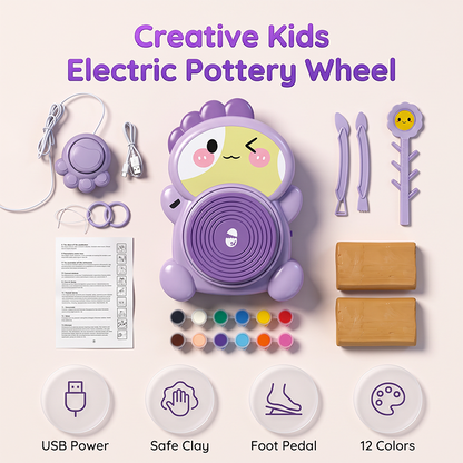 🎨🏺 LIMITED TIME 50% OFF! Kids’ Electric Pottery Wheel Craft Kit – Foot Pedal Control, Air-Dry Clay and 12 Washable Paints