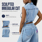 👗👖 LIMITED-TIME 50% OFF! Women’s Sleeveless High-Slit Denim Vest Dress – Irregular Longline Cut, Premium Denim & Bold Layered Style ✨