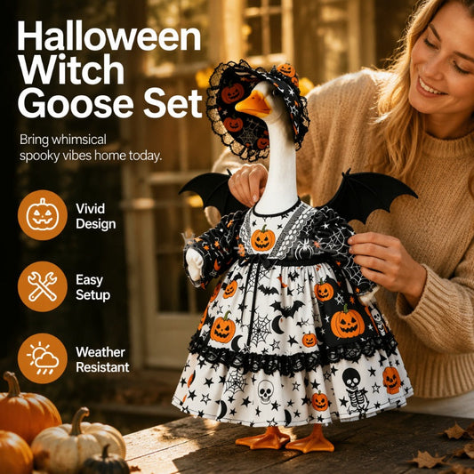 🎃👻 LIMITED-TIME 50% OFF! Halloween Porch Goose Costume Set – Witch & Pumpkin Design, Festive Fabric Outfit for Yard Decor 🏠