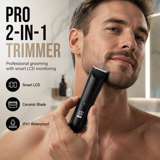 ⚡🪒 LIMITED-TIME 51% OFF! Men’s 2-in-1 Body Hair Trimmer – Ceramic Blade, LED Spotlight, Power Display & Charging Base