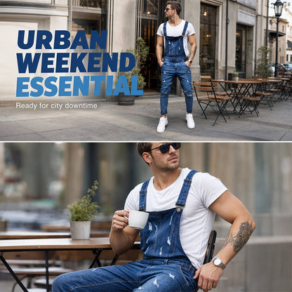 👖Men's Denim Overalls Distressed Ripped Bib Jumpsuits