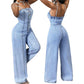 🎉 2026 Sale — Over 38,500 Sold!👖 Women Spaghetti Strap Wide Leg Denim Jumpsuit