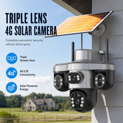 🏠3 Lenses. 0 Wires. 100% Peace of Mind. Triple solar-powered security that watches every angle — no WiFi, no electric bill.