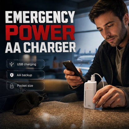 💥 BUY 1 GET 1 FREE +  50% OFF!🥳Portable Emergency Phone Charger AA Battery Powered Power Bank with LED Flashlight