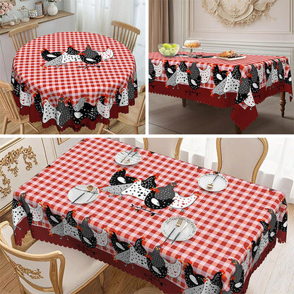 🐓 Red Plaid Rooster Tablecloth