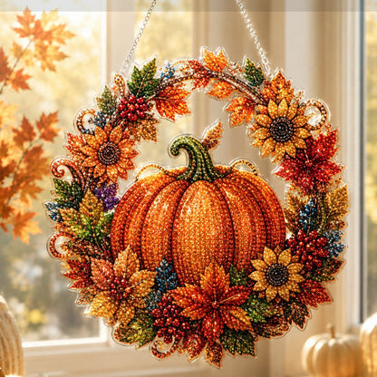 ⏳LAST DAY SALE 50%🎃🍂 Autumnal pumpkin wreath with a diamond pattern to hang up – Complete DIY kit