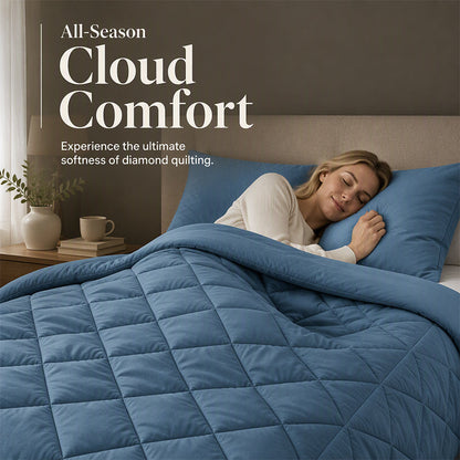 🛏️ Brushed Microfiber Comforter Set: Diamond Quilting, Moisture-Wicking, All-Season, with 2 Pillowcases