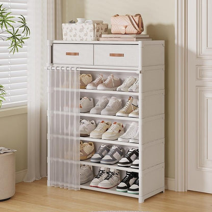 ⏳50% OFF! ⏰Multi-Layer Shoe Rack – 360° Dustproof Protection, Removable Shelves & Dual Top Drawers – Compact Space-Saving Shoe Organizer 👟✨