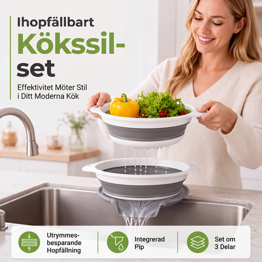 📢📢40% OFF !! ⏰ 3-Piece Collapsible Colander Set with Draining Base – Space-Saving Kitchen Strainers for Fruits, Pasta & Vegetables