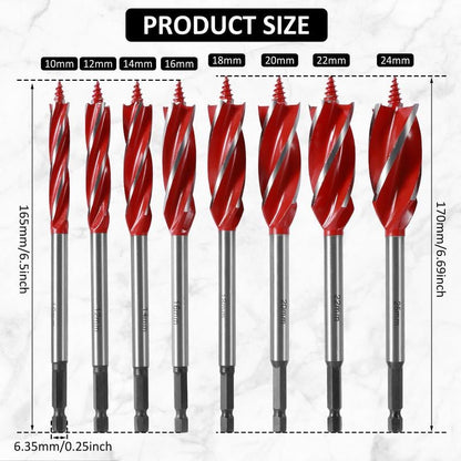 📢📢50% OFF !! ⏰8PCS 4-Flute Auger Drill Bit Set for Woodworking