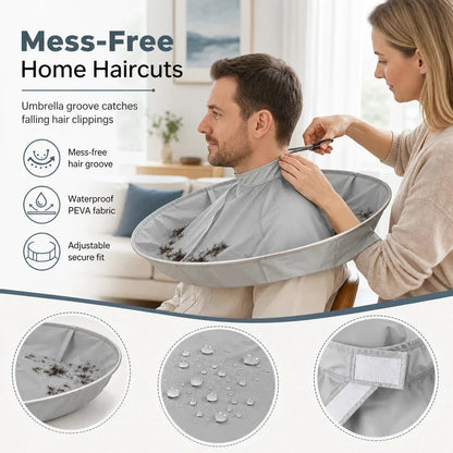 🥳2026 HOT SALE🥳💞50K+ SOLD! ✂️🧹 Hair Cutting Cape with Catcher – built-in groove traps clippings, no mess on clothes or floors. Waterproof, non-static, folds flat. Perfect for home trims & kids' cuts! 💇✅
