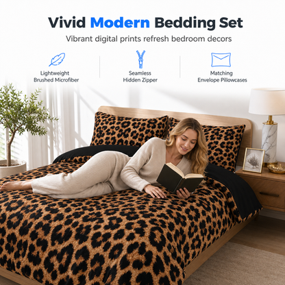 ⏰Duvet Cover Bedding Set,  Digital Print – Polyester, With Matching Pillowcases🐆🛏️