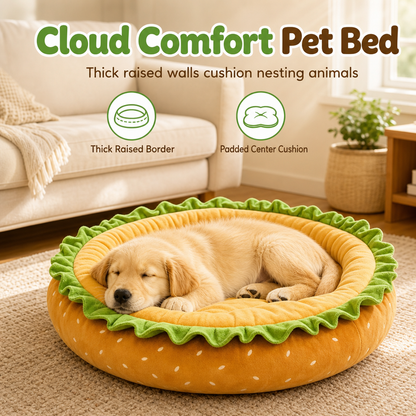 🍔Cute Hamburger Bun Shaped Pet Bed 🐾Warm Cozy Round Dog Bed Cushion for All Seasons