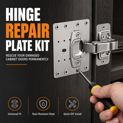 🚪🔩Universal Stainless Steel Cabinet Hinge Repair Plate Kit with Screws for Furniture Cupboard Door✨