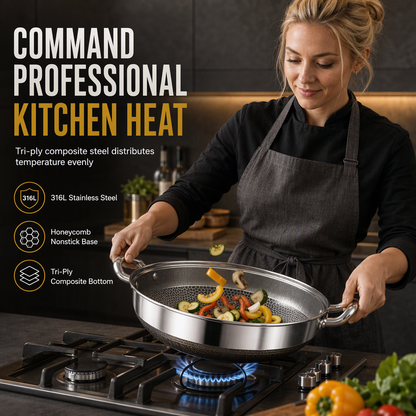 🍳 LIMITED-TIME 50% OFF! 🥘 Thickened Stainless Steel Wok – Nonstick, Flat Bottom, Dual Handles ✨