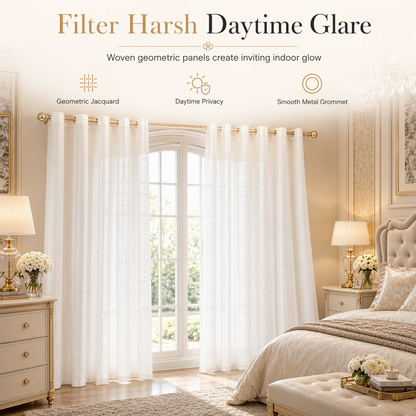⏳🔥LIMITED-TIME 50% OFF! ⏰✨ Geometric Jacquard Sheer Curtain – Light Filtering, Elegant, Durable 🕊️