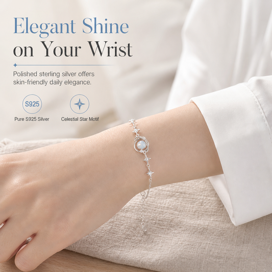 🪐 LIMITED-TIME 50% OFF! ✨ S925 Sterling Silver Planet Star Bracelet – Hypoallergenic, Dainty, Luminescent ✨