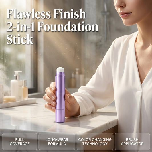 💄 LIMITED-TIME 50% OFF! ✨ 2-in-1 Color Changing Foundation Stick – Built-in Brush, Buildable Coverage, Portable 🤍