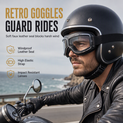 ⏳🔥LIMITED-TIME 50% OFF! ⏰💥Retro Motorcycle Goggles – Windproof, Shatterproof Lens, Vintage Style 🕶️