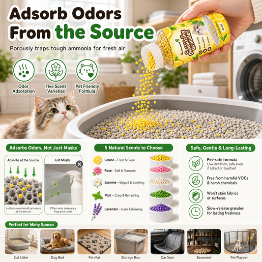 📢📢50%  OFF !! ⏰Cat Litter Deodorizing Granules – Easy Sprinkle-On Odor Control in Five Fresh Scents 🌿🏠