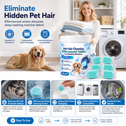 📢📢Buy 2 get 1 free !! ⏰Pet Hair Washing Machine Cleaning Effervescent Tablets for Pet Households 6 Count