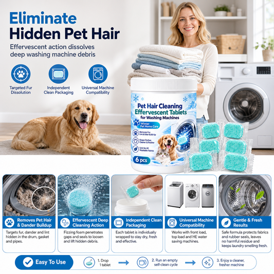 📢📢Buy 2 get 1 free !! ⏰Pet Hair Washing Machine Cleaning Effervescent Tablets for Pet Households 6 Count
