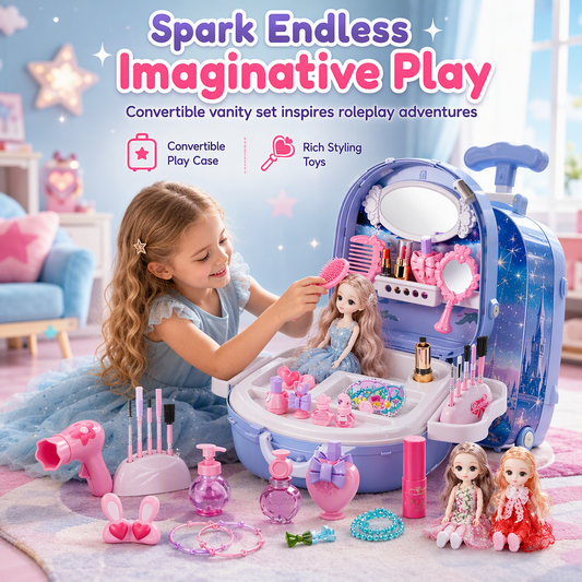 👑💖🎀Girls Vanity Toy Set with Dolls and Beauty Accessories