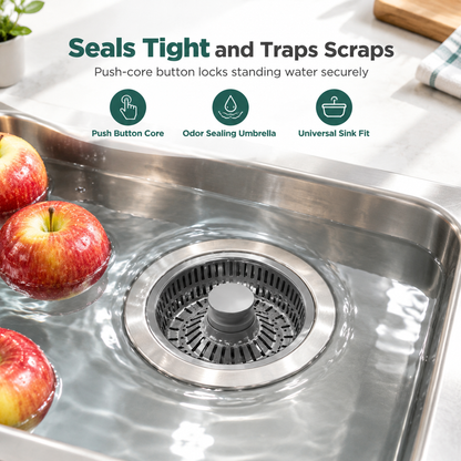 🚰💧✨Kitchen Sink -Up Drain Stopper with Stainless Steel Body and ABS Strainer Basket Filter Plug