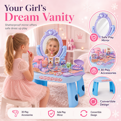 👑🎀💖Kids Pretend Play Makeup Vanity Table Toy Set with Princess Accessories
