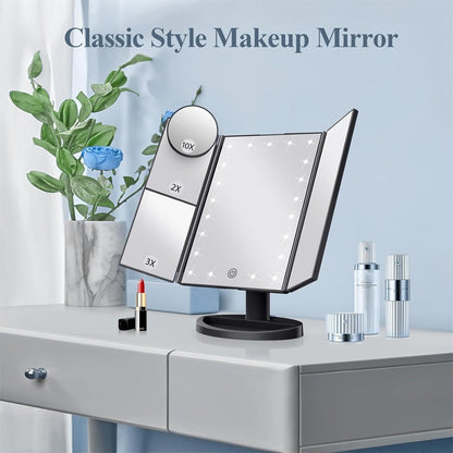 📢📢 50% OFF💡Tri-Fold LED Makeup Mirror – Adjustable Lighting & 3-Panel Design for Precise Makeup Application