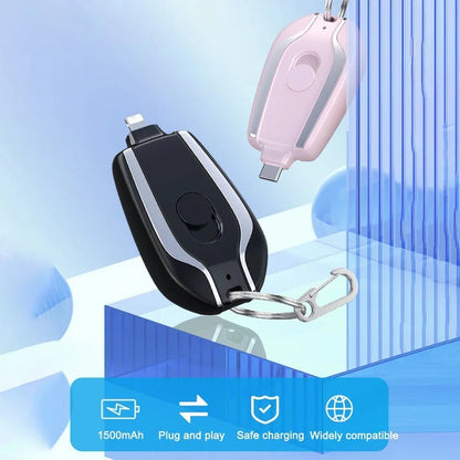 🔋 1500mAh Mini Emergency Power Pod Keychain Charger – Ultra-Slim Plug & Play Backup Battery (iPhone & Type-C) ⚡